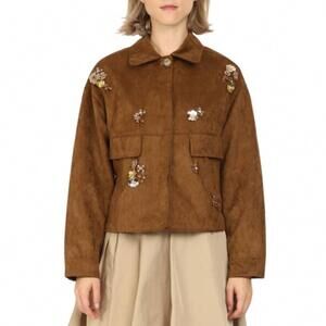 NEW BEULAHSTYLE multi-embellished suede jacket in coffee